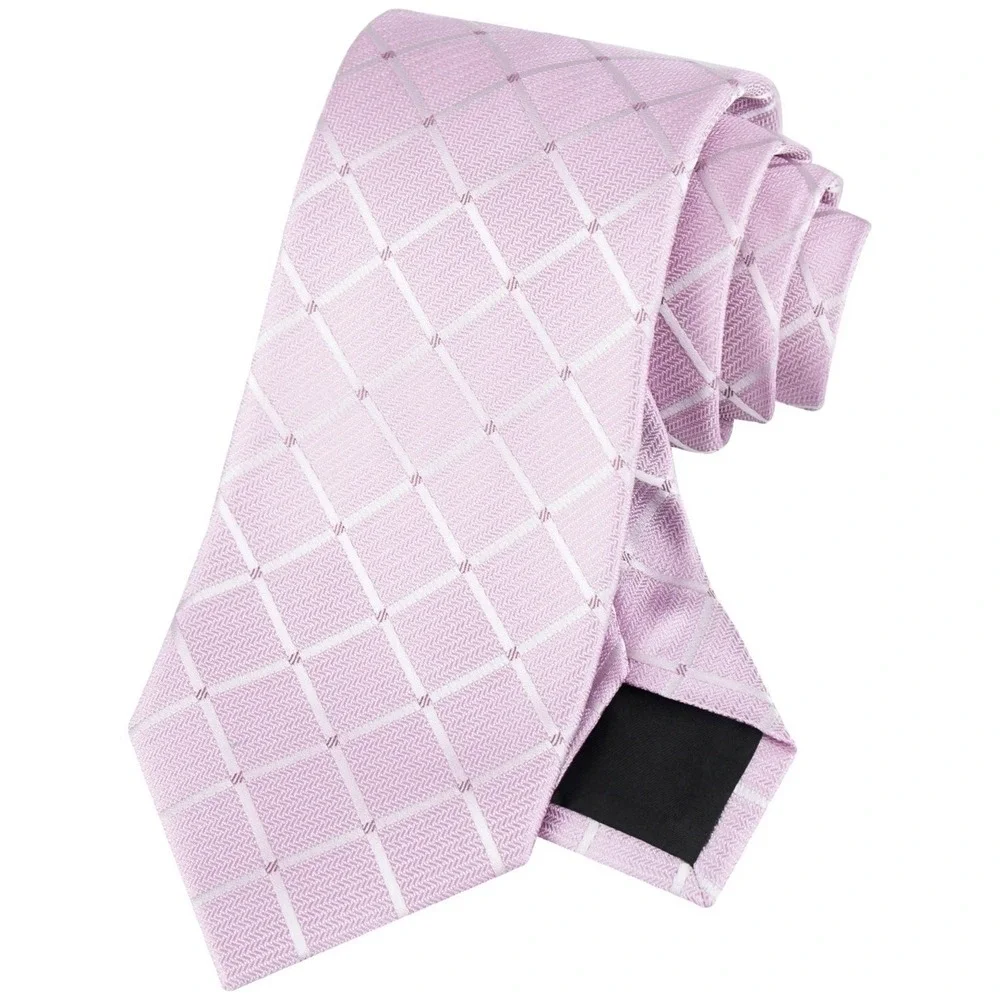 Calvin Klein Mens Tie One Size Pink Herringbone Grid Silk Blend Necktie NWT